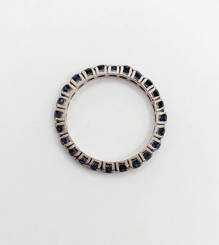 Bague 56 Alliance américaine art deco or blanc 14k saphirs bleus naturels 58 Facettes A06112