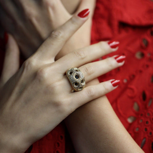 Bague 58 Bague Jonc Or Jaune 18k – Diamants Brillants Noirs et Blancs – 1.50 ct – Taille 58 58 Facettes FB10899