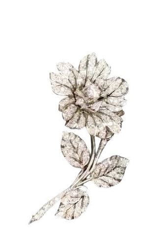 Broche Broche florale rétro en or blanc et diamants – années 40 58 Facettes E31