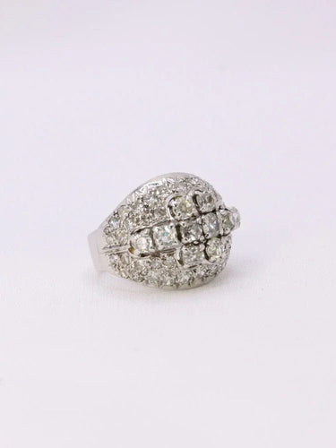 Bague Bague dôme or blanc diamants taille ancienne 58 Facettes J179