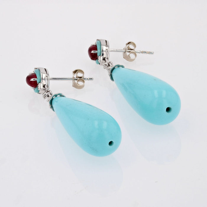 Boucles d'oreilles Pendants d'oreilles turquoise rubis et diamants 58 Facettes 24-185