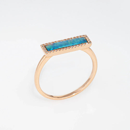 Bague Bague diamant opale East West, taille 7, bijoux fins Estate, anneau en or rose 14 carats 58 Facettes G13852