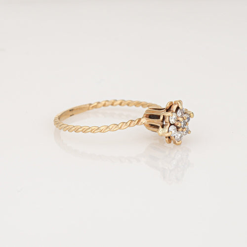 Bague Bague tulipe en diamant, taille 5,5, vintage, en or jaune 14 carats, anneau empilable 58 Facettes G14099