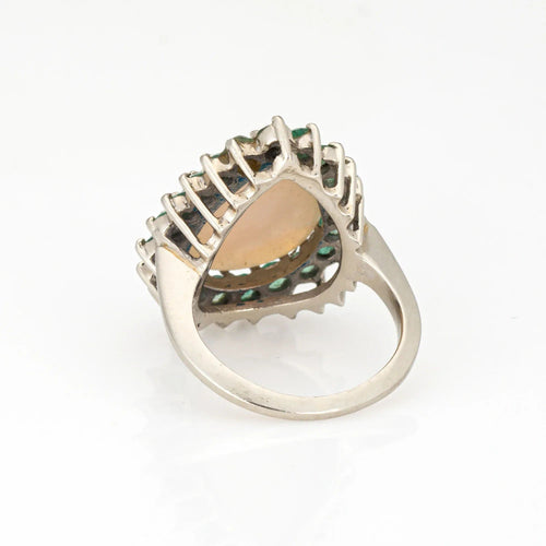 Bague Bague vintage en or blanc 14 carats avec opale et émeraude, taille poire, taille 6, bijou de domaine 58 Facettes G13608