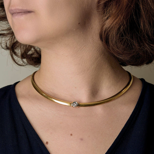 Collier Collier ras de cou en or jaune, or blanc et diamant 58 Facettes LIS2501