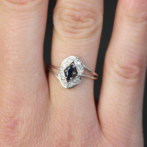 Bague 53 Bague or blanc d'occasion saphir diamants 58 Facettes 21-675