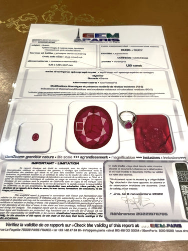 Bague 53 Bague rubis birmanie diamants or blanc (Certificat) 58 Facettes BRU52