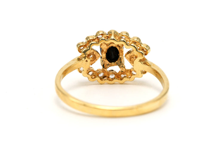 Bague 56 Bague Art Déco sertie d’un saphir et diamants taille 8/8 en or jaune 14 carats 58 Facettes 23154