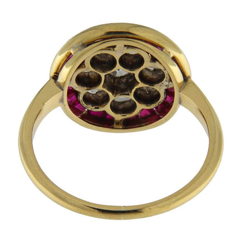 Bague 59.5 Bague en or jaune avec roses en diamant et pierres rouges 58 Facettes G3841
