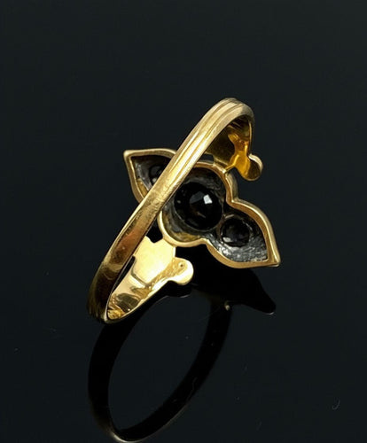 Bague Bague victorienne ornée d'émaux noirs et de diamants 58 Facettes