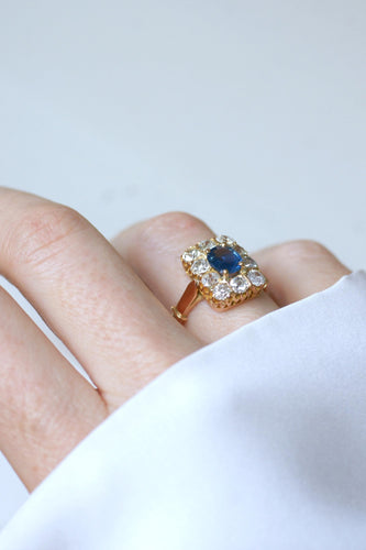 Bague 54 Bague Rectangulaire or rose Saphir 1,10 Cts et Diamants 58 Facettes