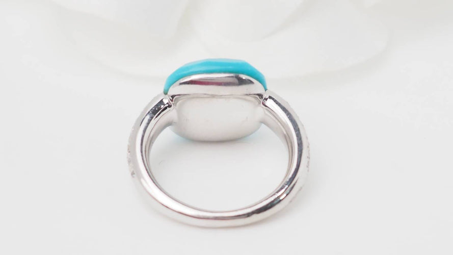 Bague 48 Bague Pomellato Capri en or blanc, Turquoise et diamants 58 Facettes 32770