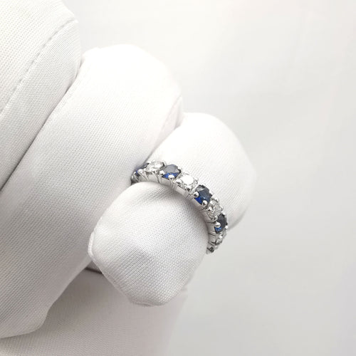 Bague 50 Alliance américaine Or blanc Diamants et Saphirs 58 Facettes