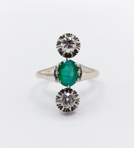 Bague 50 Bague marquise art deco or blanc 18k émeraude et diamants 58 Facettes A06115
