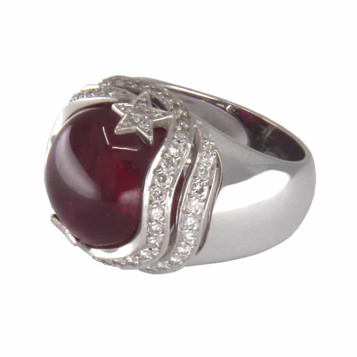 Bague 54 Bague en or blanc, tourmaline rose et diamant 58 Facettes O51-00037