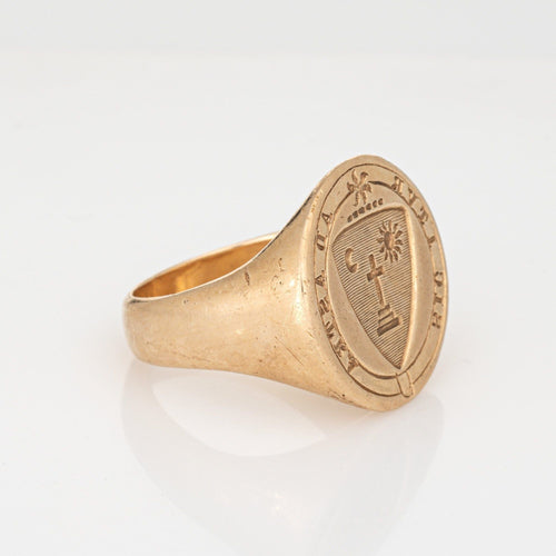 Bague Chevalière vintage lourde « Reach For The Stars » en or jaune 14 carats pour homme, taille 11 58 Facettes G14044