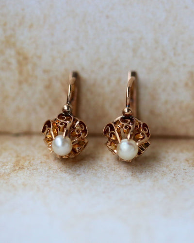 Boucles d'oreilles Paire de Dormeuse Perle et Or Rose 58 Facettes A11656