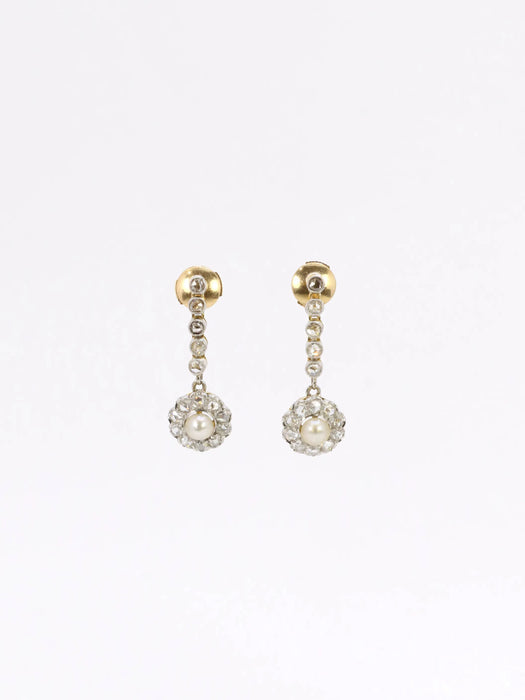 Boucles d'oreilles pendantes diamants perles