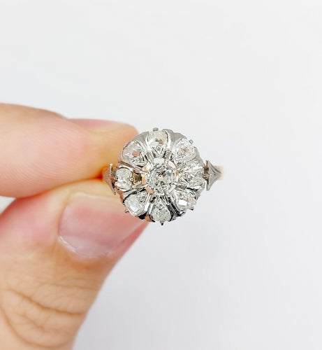 Bague 54 Bague marguerite or jaune, platine et diamants taille ancienne (circa 1920) 58 Facettes A05474