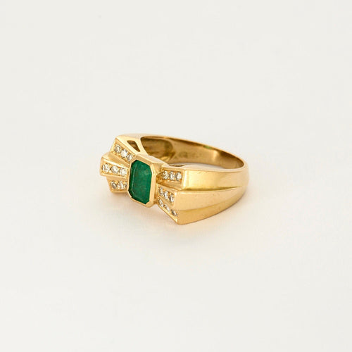 Bague 54 Bague Tank or jaune, émeraude et diamants 58 Facettes ENG10352