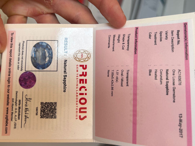 Gemstone Saphir bleu 1.01cts chauffé certificat PRECIEUX 58 Facettes 456