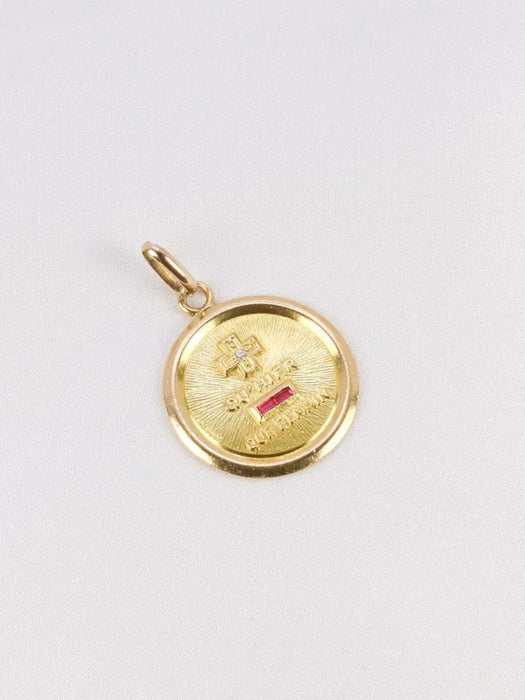 AUGIS - Médaille amour ronde Plus qu'hier moins que demain or jaune, diamant, rubis