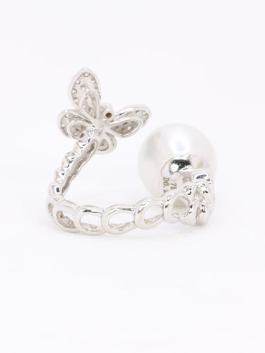 Bague toi et moi Perle & Papillon or blanc diamants