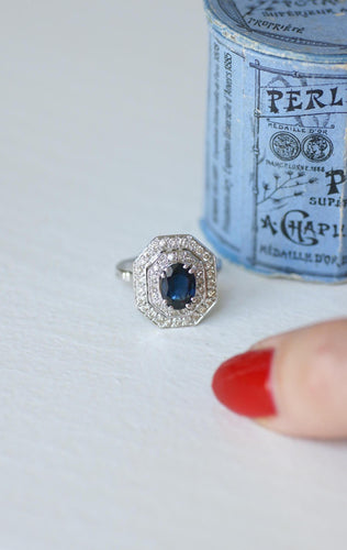 Bague 56.5 Bague Octogonale Saphir et Diamants Style Art Déco 58 Facettes