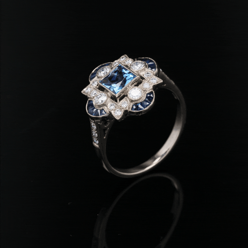 Bague 53 Bague style Art déco aigue-marine diamants saphirs 58 Facettes 24-113