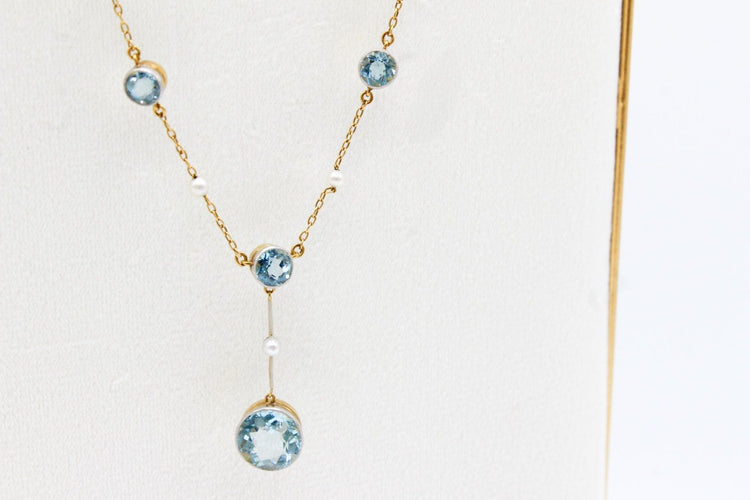 Collier Collier ancien or jaune et platine, aigues-marines et perles 58 Facettes 240670