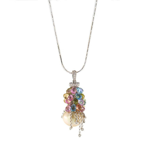 Collier Collier pendentif perle pierres de couleur et diamants 58 Facettes 30440