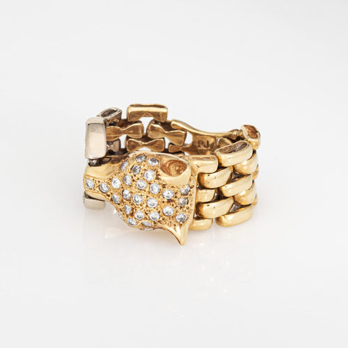 Bague Bague flexible panthère sertie de diamants, taille 6,5, style vintage, or 14 carats, bijou animal, chaîne à maillons 58 Facettes G14078