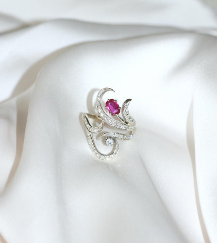Bague 61 Bague Arabesque Rubis Birman et Diamants sur Or Blanc 58 Facettes