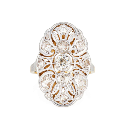 Bague 49 Antique Edwardian 1ct Diamant Bague Or Platine Ovale Cocktail Bijoux 58 Facettes G9099