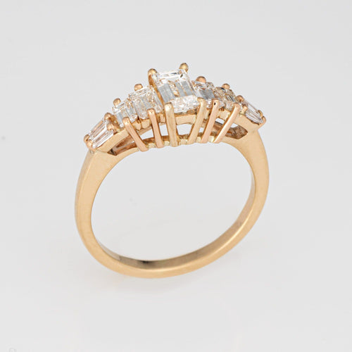 Bague 54 Alliance anniversaire vintage en or jaune 14 carats avec 5 diamants de 1,40 ct 58 Facettes G14065