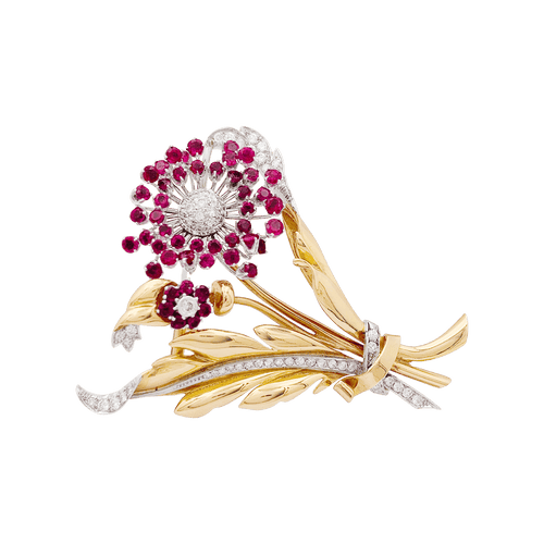 Broche Broche "Fleurs" or, diamants, saphirs roses. 58 Facettes 34200