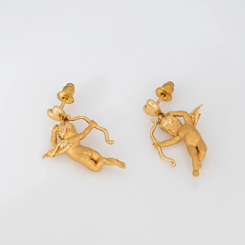 Boucles d'oreilles Boucles d'oreilles pendantes Cupidon Carrera y Carrera en or jaune 18 carats, bijoux signés COA 58 Facettes G13664