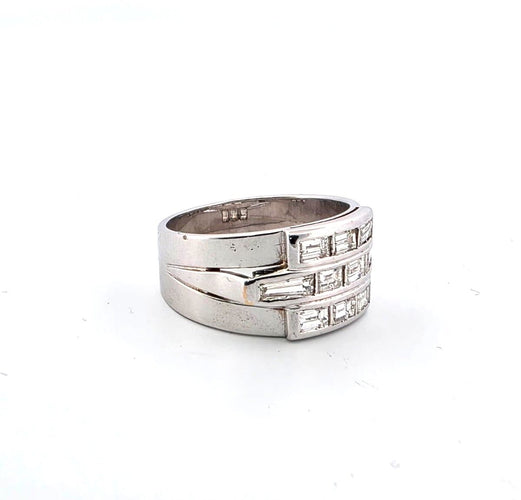 Anello a fascia en or blanc 18kt et diamants baguette