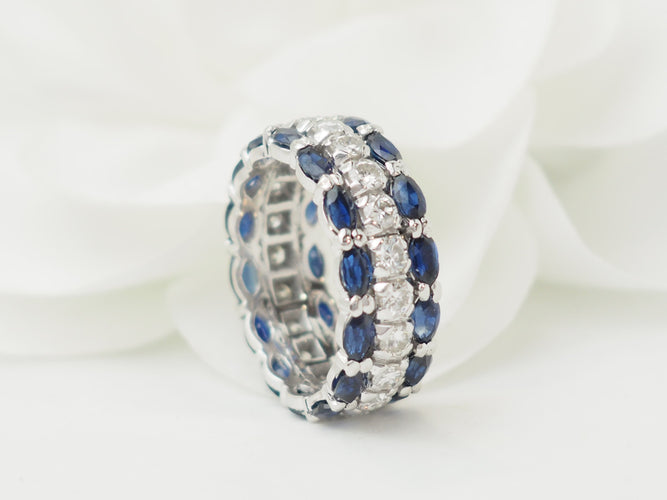 Bague 52 Bague alliance en or blanc, saphirs et diamants 58 Facettes 33594