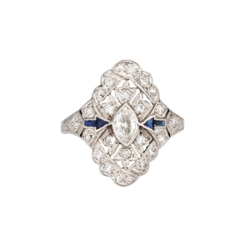 Bague 52.5 Bague flèche vintage Art Déco en platine avec diamants et saphirs 58 Facettes G14024