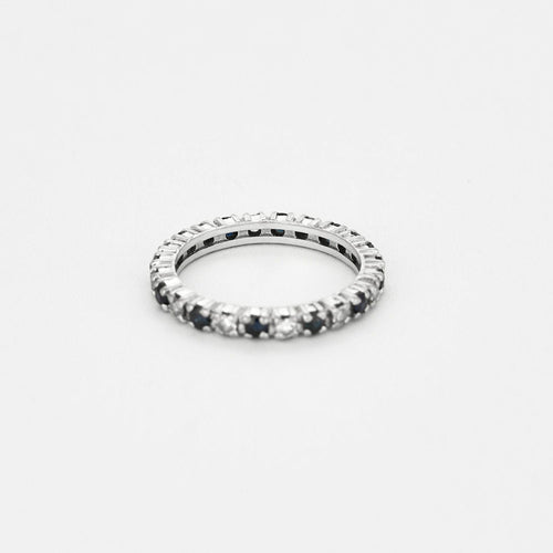 Bague 53 Alliance américaine or gris, diamants et saphirs 58 Facettes NAR0073
