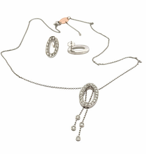 Boucles d'oreilles Parure collier et boucles d’oreilles or blanc et diamants 58 Facettes