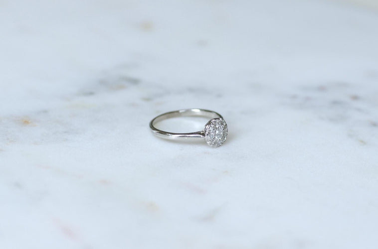 Bague 59 Bague Art Déco Ronde Diamants sur Platine 58 Facettes