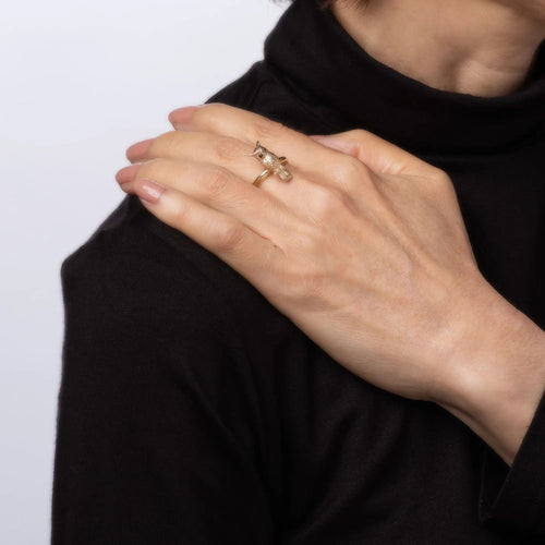 Bague 53 Owl Ring Vintage Yellow Gold Garnet Eyes 58 Facettes G12687