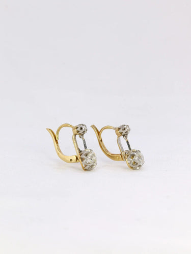 Boucles d'oreilles Dormeuses or diamants coussin taille ancienne 1,1 ct 58 Facettes J272
