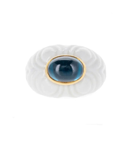 Bague 49 BULGARI - Bague Chandra Porcelaine Or Topaze Bleue 58 Facettes