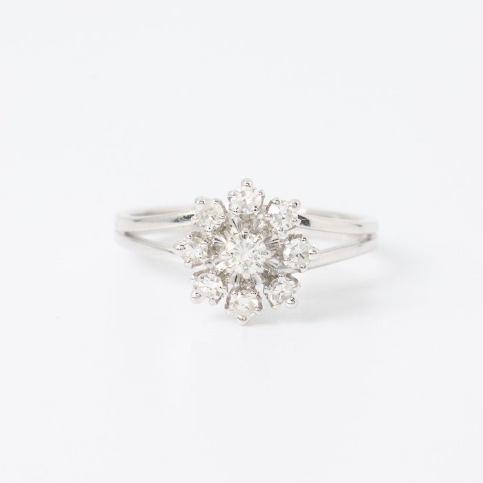 Bague marguerite or gris diamants