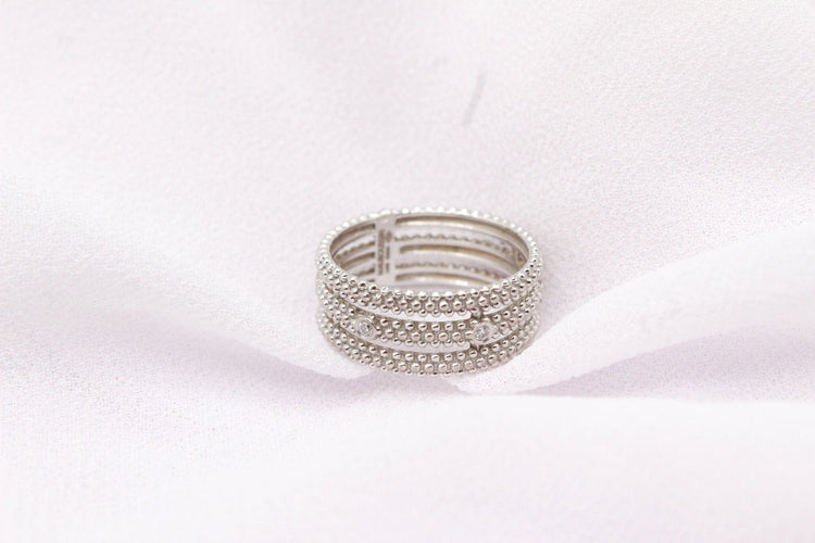 Bague Mauboussin - Bague Le Premier Jour 3 anneaux perlés en or blanc et diamants 58 Facettes 250354