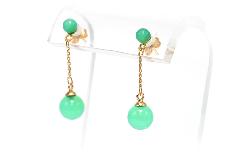 Boucles d'oreilles contemporaines en or jaune 14 carats serties de jade