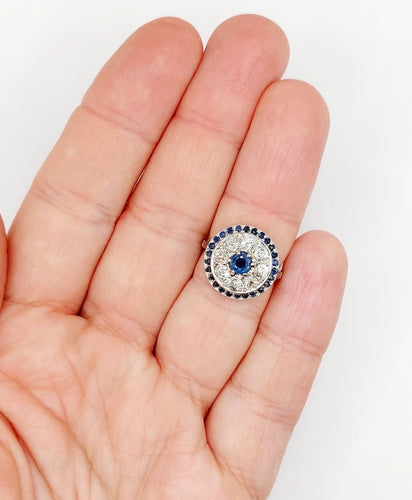 Bague 51 Bague cible art déco en platine, saphir et diamants taille ancienne 58 Facettes A06489